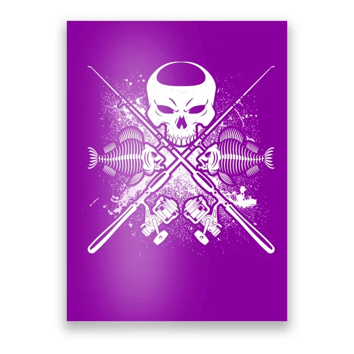 Grunge Skull Fish Bone Fishing Poster