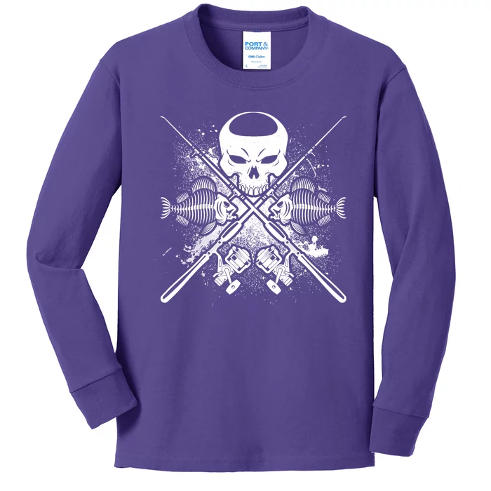 Grunge Skull Fish Bone Fishing Kids Long Sleeve Shirt