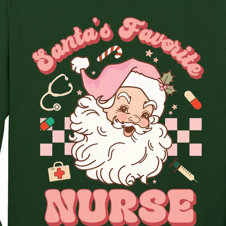 Groovy Santa's Favorite Nurse Christmas RN ER ICU Tall Long Sleeve T-Shirt