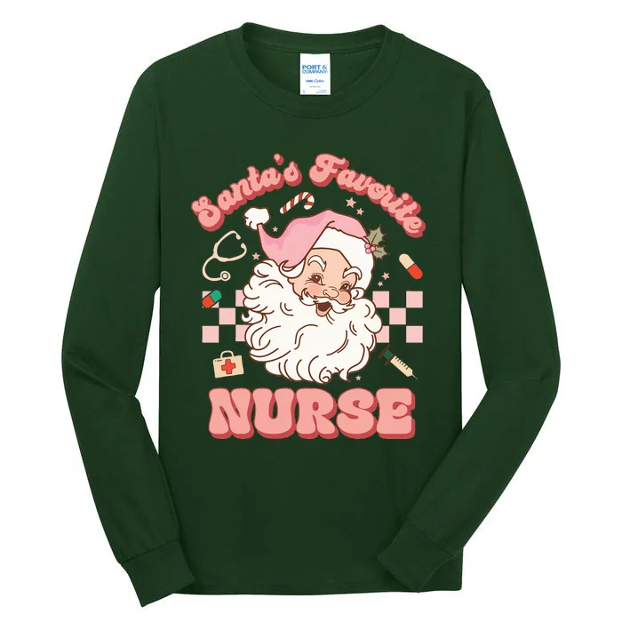 Groovy Santa's Favorite Nurse Christmas RN ER ICU Tall Long Sleeve T-Shirt