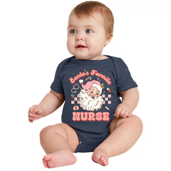 Groovy Santa's Favorite Nurse Christmas RN ER ICU Baby Bodysuit