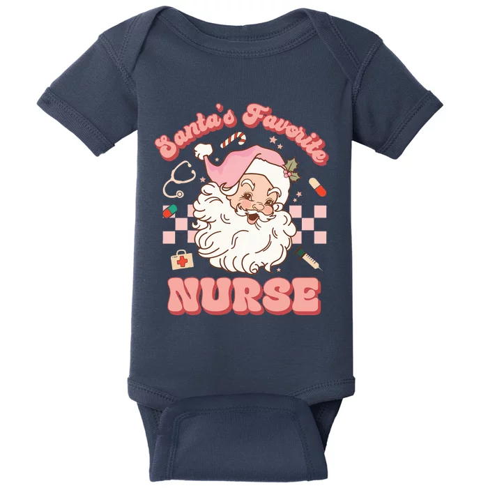 Groovy Santa's Favorite Nurse Christmas RN ER ICU Baby Bodysuit