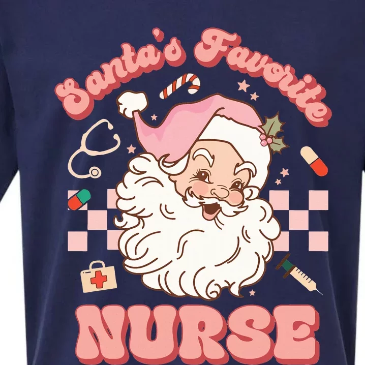 Groovy Santa's Favorite Nurse Christmas RN ER ICU Sueded Cloud Jersey T-Shirt