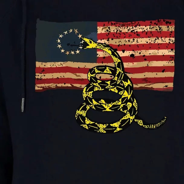 Gadsden Snake Flag Betsy Ross Flag US American Flag Gift Womens Funnel Neck Pullover Hood