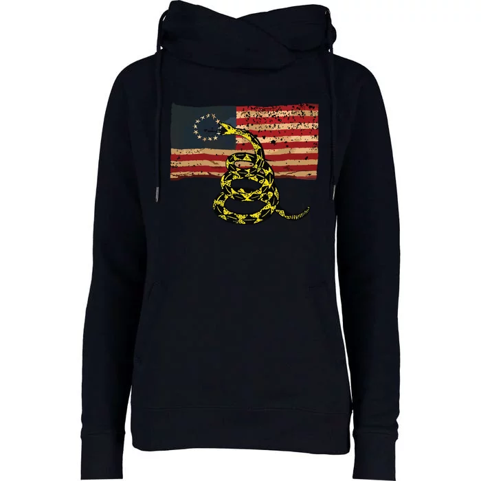 Gadsden Snake Flag Betsy Ross Flag US American Flag Gift Womens Funnel Neck Pullover Hood