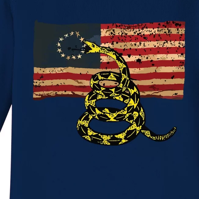 Gadsden Snake Flag Betsy Ross Flag US American Flag Gift Baby Long Sleeve Bodysuit