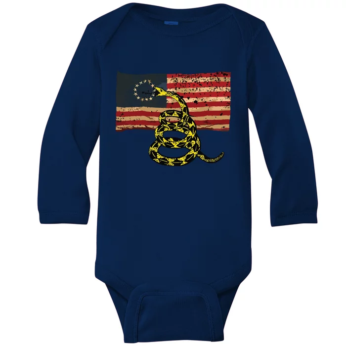 Gadsden Snake Flag Betsy Ross Flag US American Flag Gift Baby Long Sleeve Bodysuit