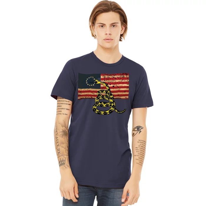 Gadsden Snake Flag Betsy Ross Flag US American Flag Gift Premium T-Shirt