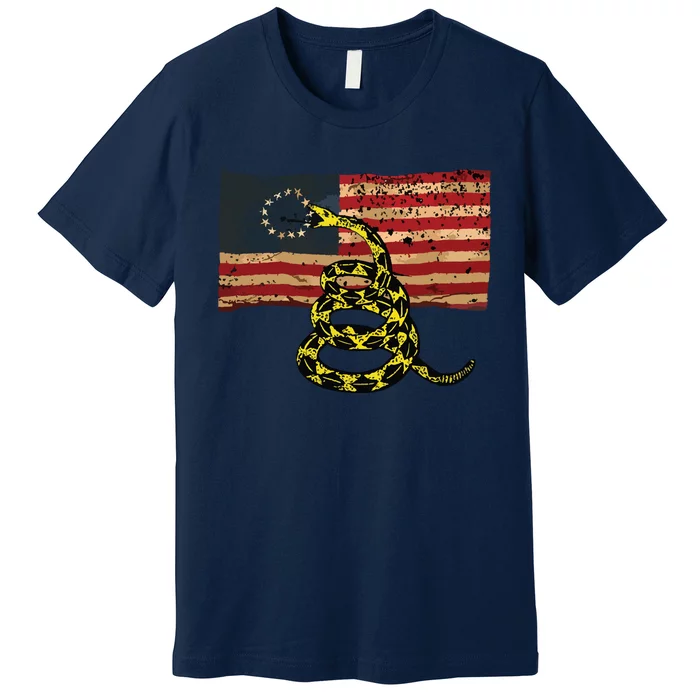 Gadsden Snake Flag Betsy Ross Flag US American Flag Gift Premium T-Shirt