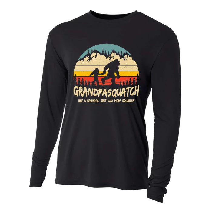 Grandpa Squatch Funny Bigfoot Sasquatch Fathers Day Cooling Performance Long Sleeve Crew