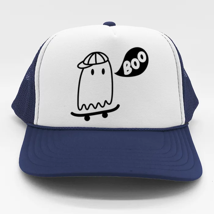 Ghost Skateboard Funny Halloween Costume Boo Squad Gift Trucker Hat