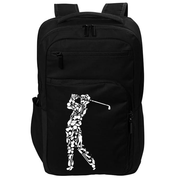 Golfer Silhouette Filled With Golf Things Gift Impact Tech Backpack