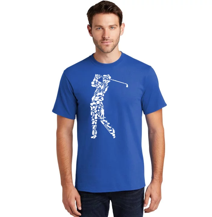 Golfer Silhouette Filled With Golf Things Gift Tall T-Shirt