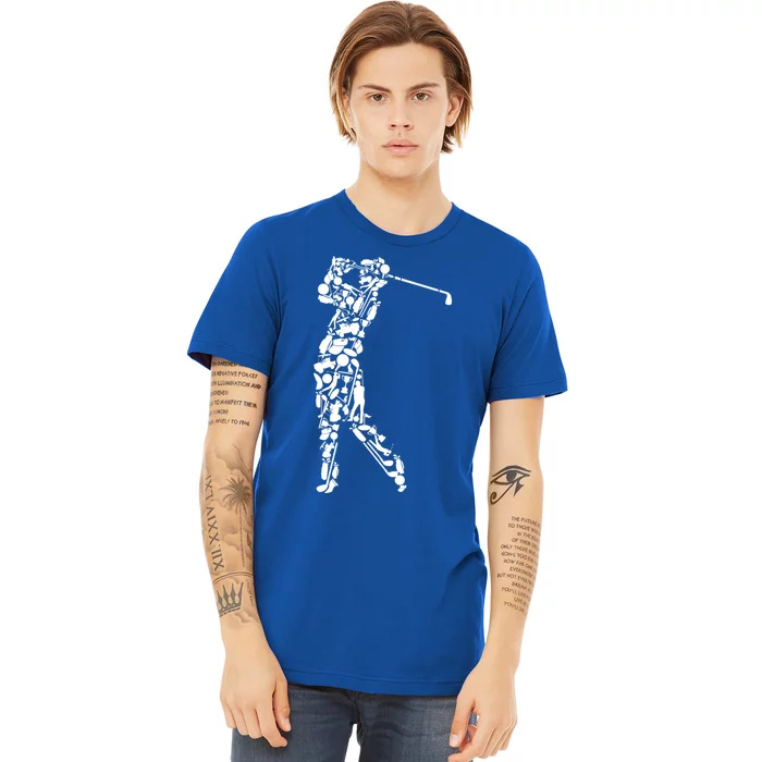 Golfer Silhouette Filled With Golf Things Gift Premium T-Shirt