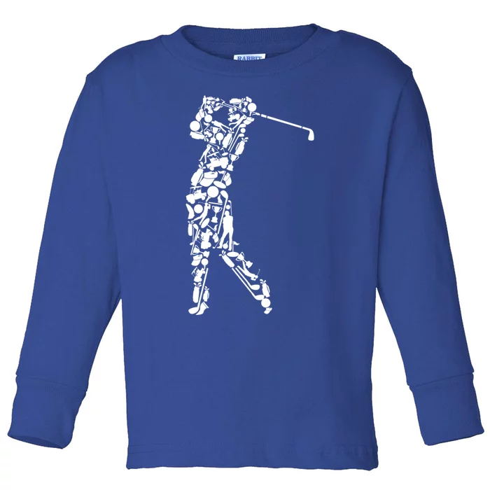 Golfer Silhouette Filled With Golf Things Gift Toddler Long Sleeve Shirt