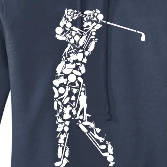 Golfer Silhouette Filled With Golf Things Gift Women's Pullover Hoodie