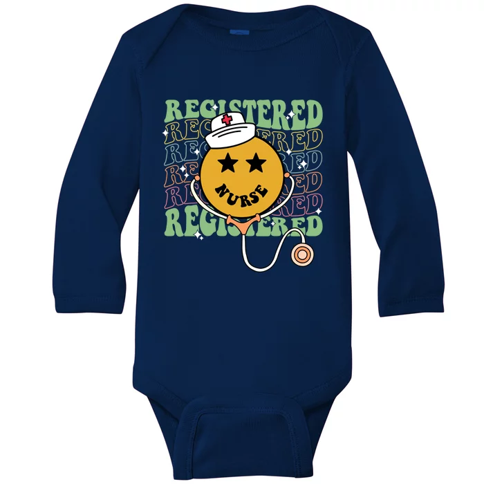 Groovy Smile Face Rn Nurse Registered Nursing Nurse Week Gift Baby Long Sleeve Bodysuit