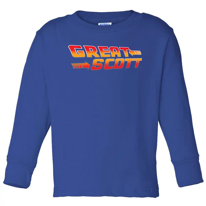 Great Scott Funny Time Traveler Mad Scientist Inventor Gift Toddler Long Sleeve Shirt