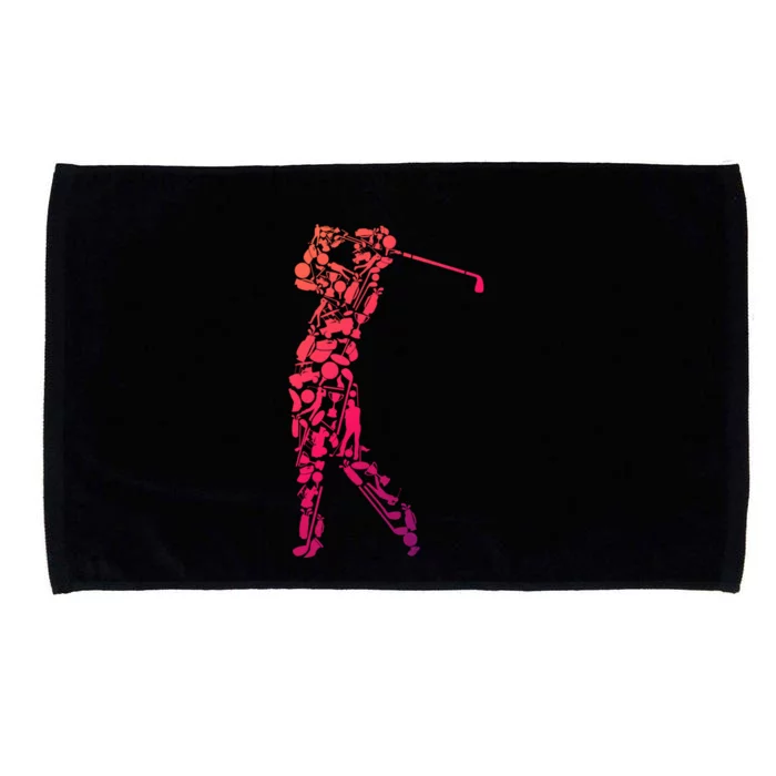 Golfer Silhouette Filled With Golf Things Meaningful Gift Microfiber Hand Towel