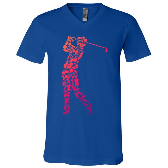 Golfer Silhouette Filled With Golf Things Meaningful Gift V-Neck T-Shirt