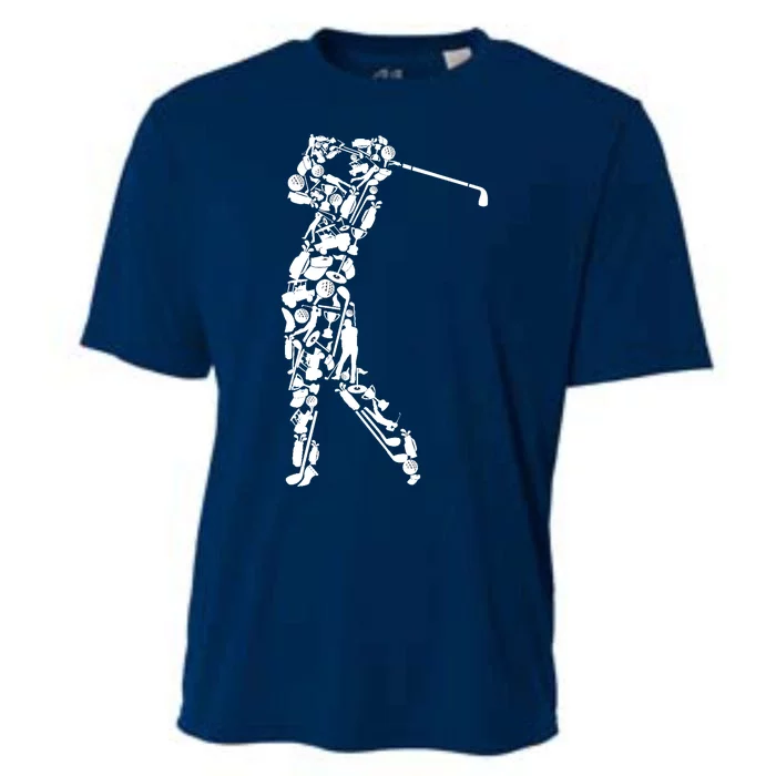 Golfer silhouette filled with golf things Cooling Performance Crew T-Shirt