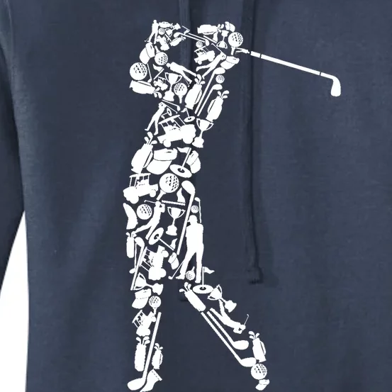 Golfer silhouette filled with golf things Women's Pullover Hoodie