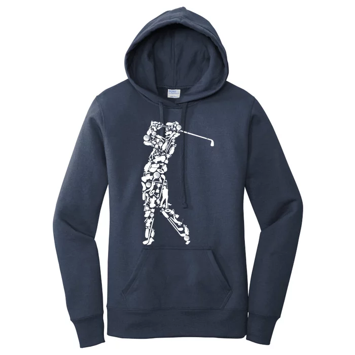 Golfer silhouette filled with golf things Women's Pullover Hoodie