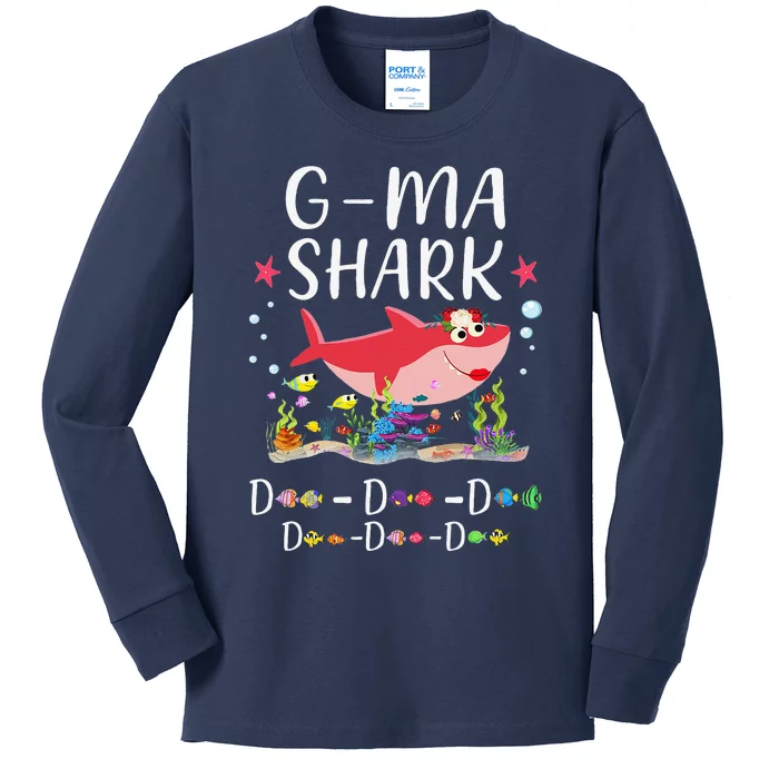 GMa Shark, Funny Mother's Day Floral Gift Kids Long Sleeve Shirt