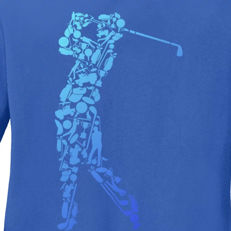 Golfer Silhouette Filled With Golf Things Gift Ladies Long Sleeve Shirt