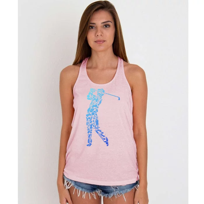 Golfer Silhouette Filled With Golf Things Gift Women's Knotted Racerback Tank