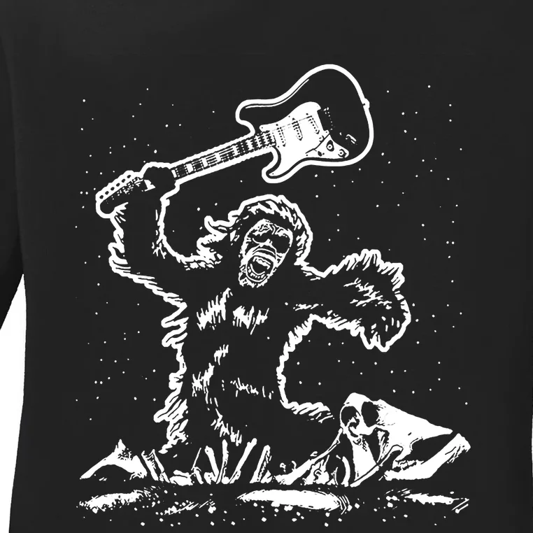 Guitar Smash Funny Bigfoot Sasquatch Ladies Long Sleeve Shirt