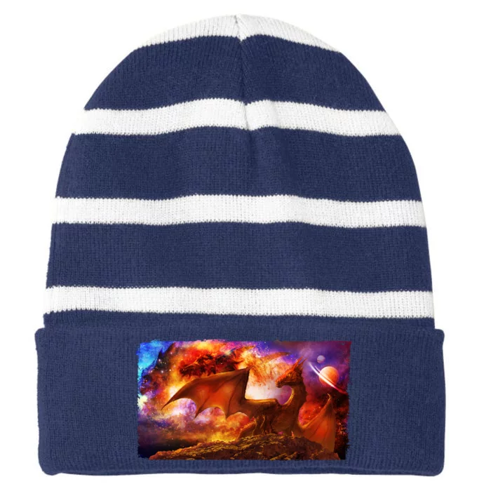 Galaxy Space Fantasy Dragon Striped Beanie with Solid Band