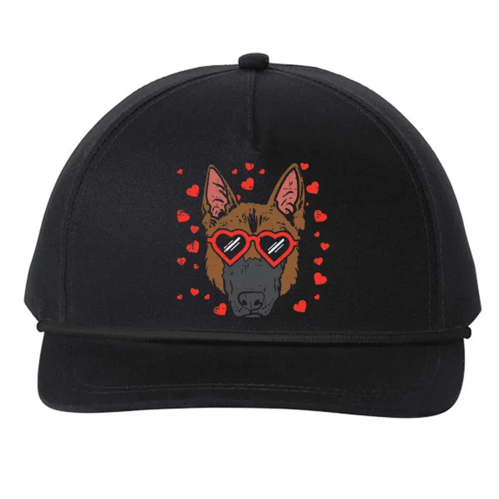 German Shepherd Face Heart Glasses Valentines Day Dog Gift Snapback Five-Panel Rope Hat