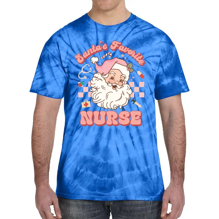 Groovy SantaS Favorite Nurse Christmas Rn Er Icu Gift Tie-Dye T-Shirt