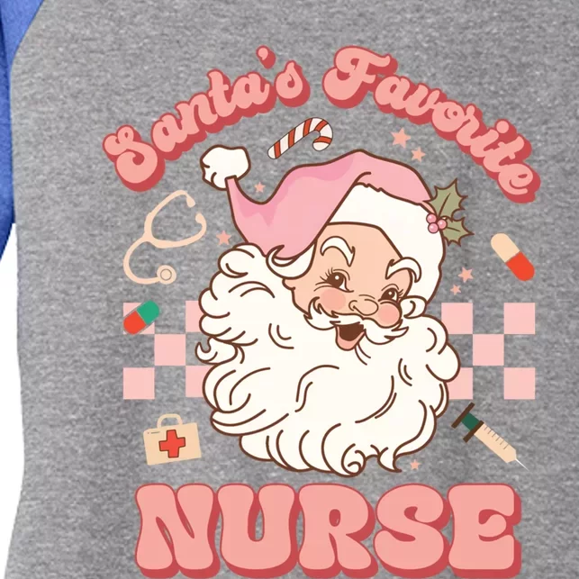 Groovy SantaS Favorite Nurse Christmas Rn Er Icu Gift Women's Tri-Blend 3/4-Sleeve Raglan Shirt