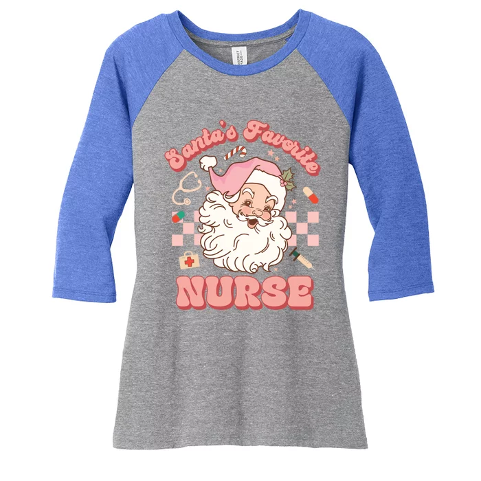 Groovy SantaS Favorite Nurse Christmas Rn Er Icu Gift Women's Tri-Blend 3/4-Sleeve Raglan Shirt