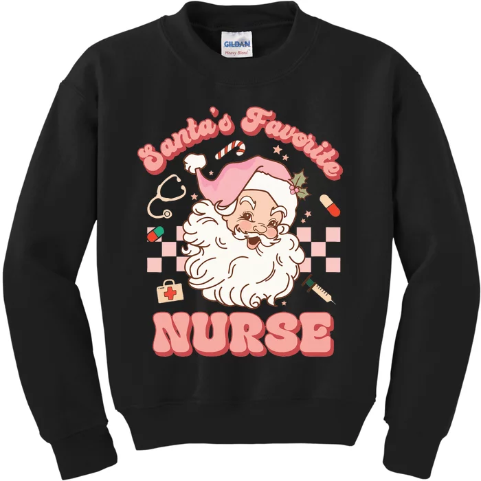 Groovy Santa's Favorite Nurse xmas RN ER ICU Kids Sweatshirt