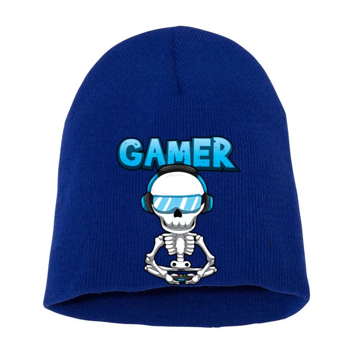 Gamer Skeleton Funny Pc And Console Gaming Halloween Gift Short Acrylic Beanie