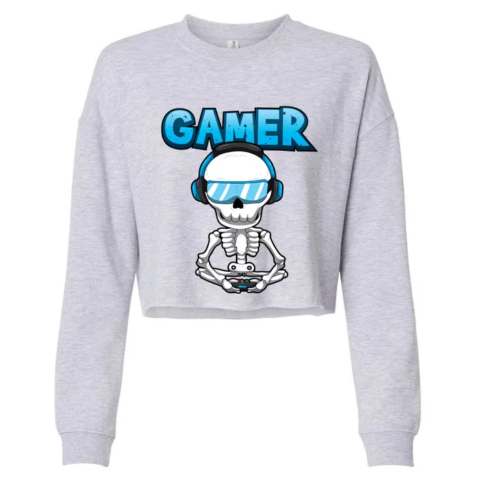 Gamer Skeleton Funny Pc And Console Gaming Halloween Gift Cropped Pullover Crew