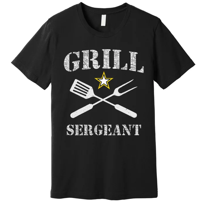 Grill Sergeant Funny Grilling BBQ Cookout Fathers Day Premium T-Shirt