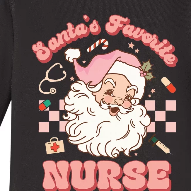 Groovy Santa's Favorite Nurse xmas RN ER ICU Baby Long Sleeve Bodysuit