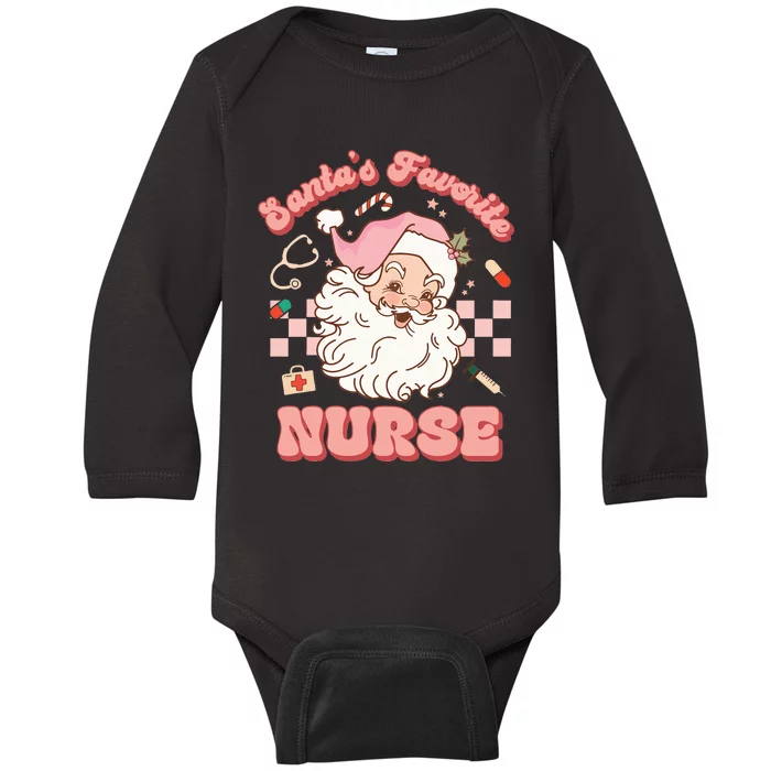 Groovy Santa's Favorite Nurse xmas RN ER ICU Baby Long Sleeve Bodysuit