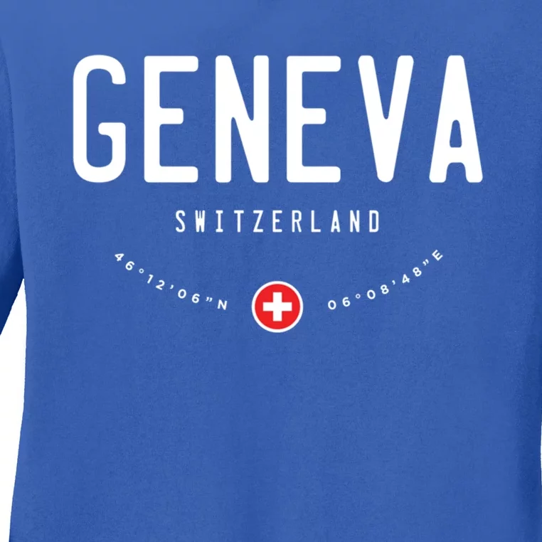 Geneva Switzerland Flag Cool Gift Ladies Long Sleeve Shirt