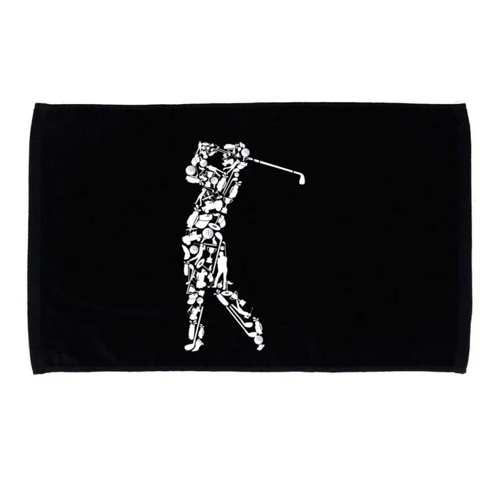 Golfer Silhouette Filled With Golf Things Meaningful Gift Microfiber Hand Towel