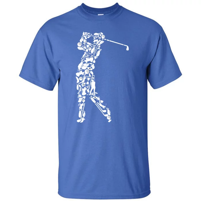 Golfer Silhouette Filled With Golf Things Meaningful Gift Tall T-Shirt