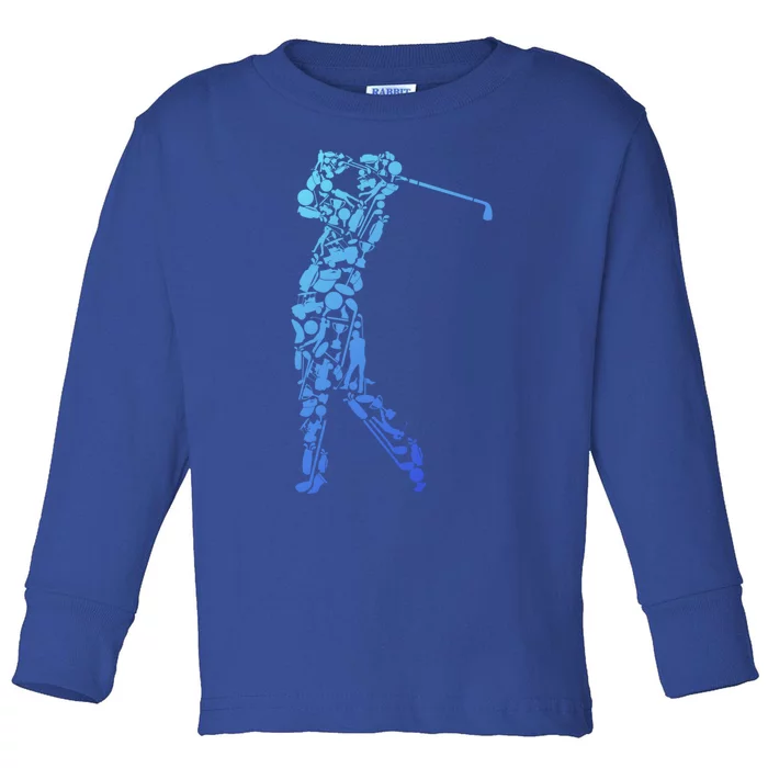 Golfer Silhouette Filled With Golf Things Meaningful Gift Toddler Long Sleeve Shirt