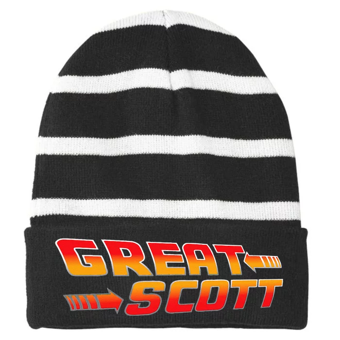 Great Scott Funny Time Traveler Mad Scientist Inventor Striped Beanie with Solid Band