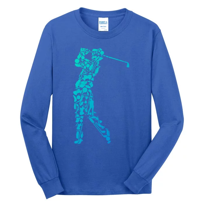 Golfer Silhouette Filled With Golf Things Meaningful Gift Tall Long Sleeve T-Shirt