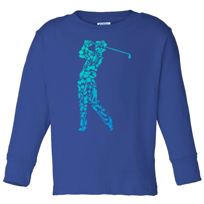 Golfer Silhouette Filled With Golf Things Meaningful Gift Toddler Long Sleeve Shirt