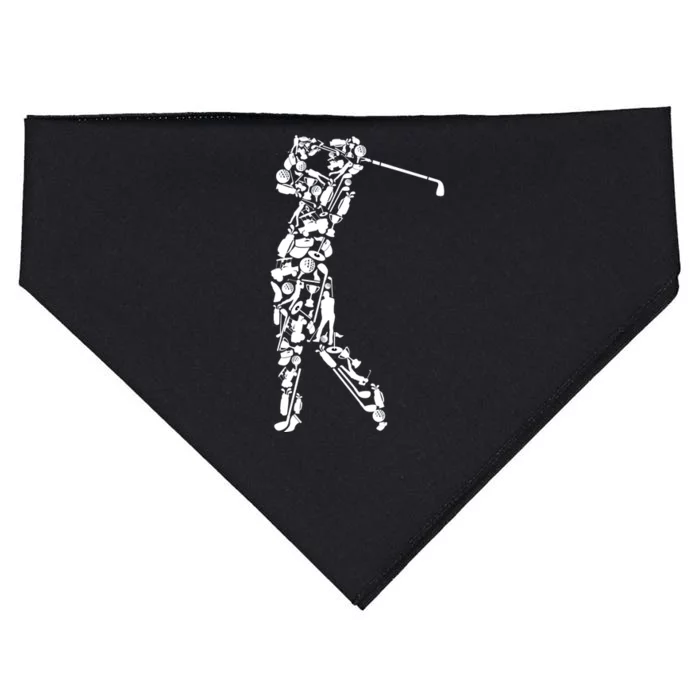 Golfer Silhouette Filled With Golf Things Gift USA-Made Doggie Bandana